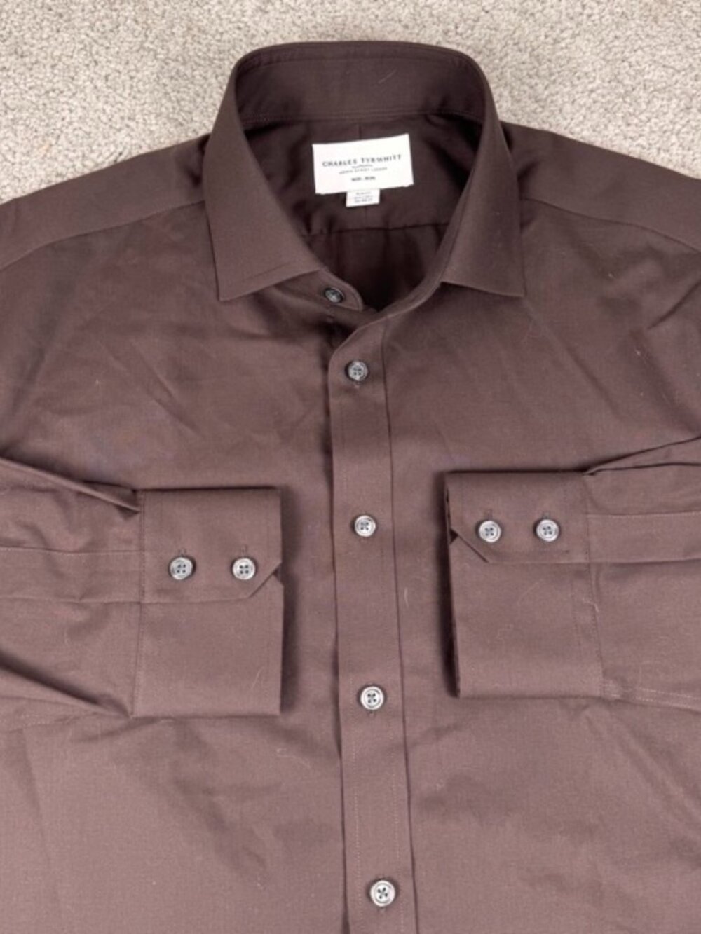 Charles Tyrwhitt Slim Fit Non-Iron Button Up Dress Shirt 16.5/34 Brown Mens
